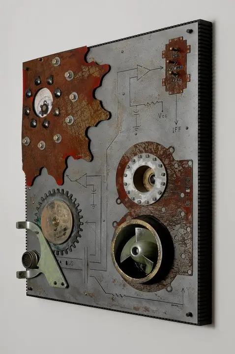 a metal box with gears and wires