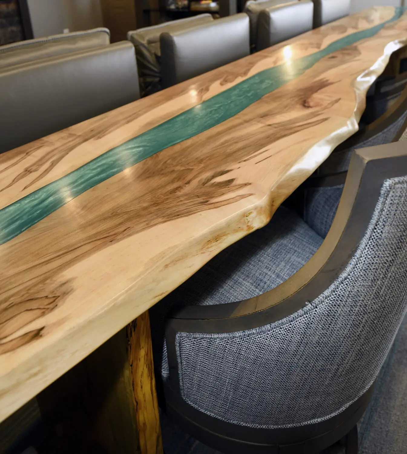 a table with a blue stripe on it