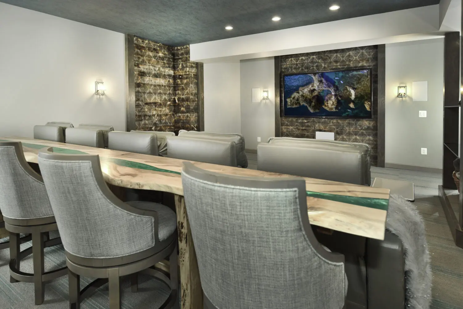 a room with a table and chairs