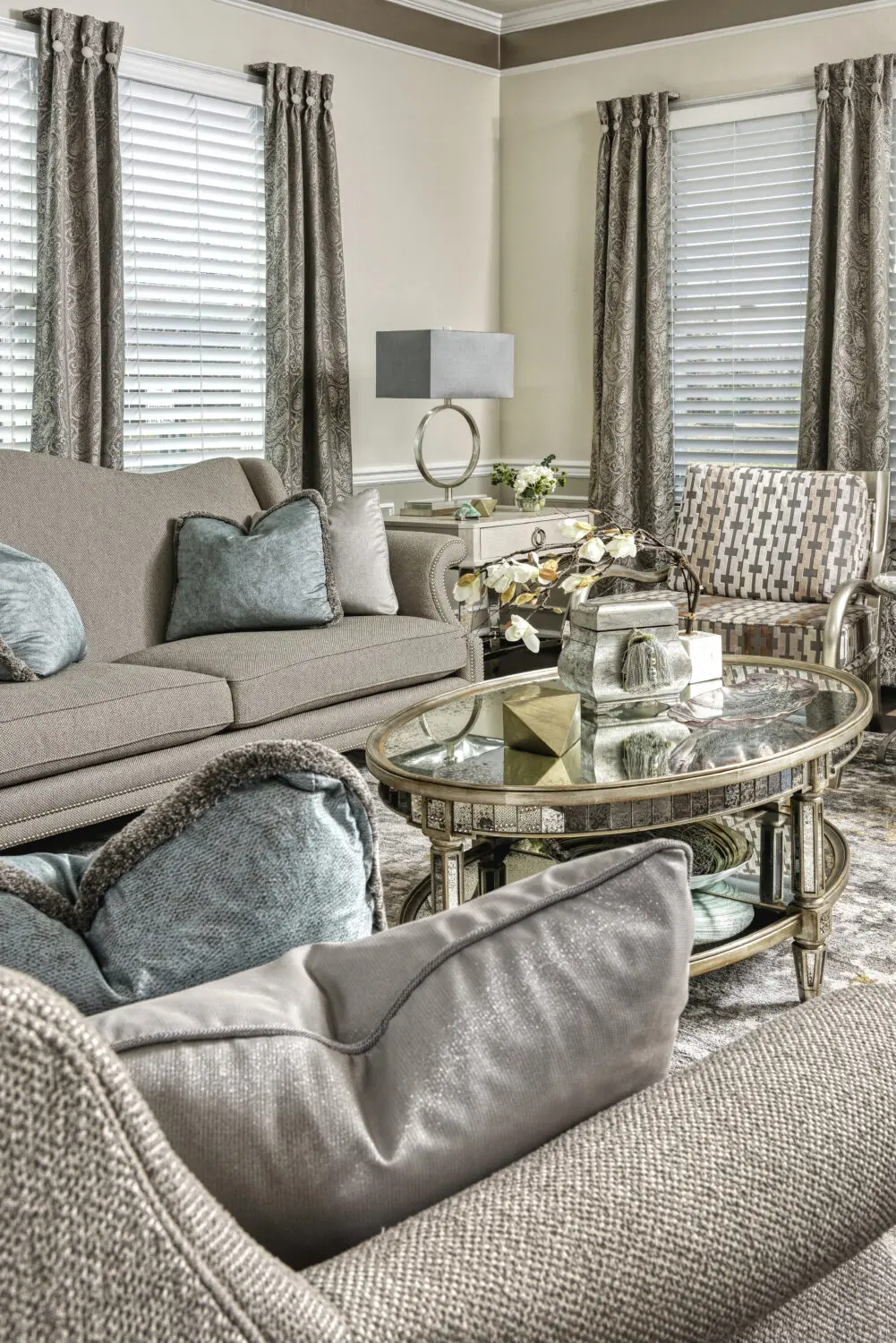 a living room with a couch and a coffee table