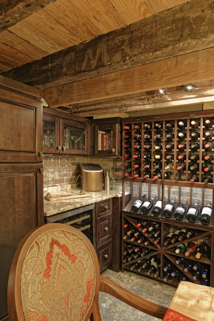 a wine cellar with wine bottles