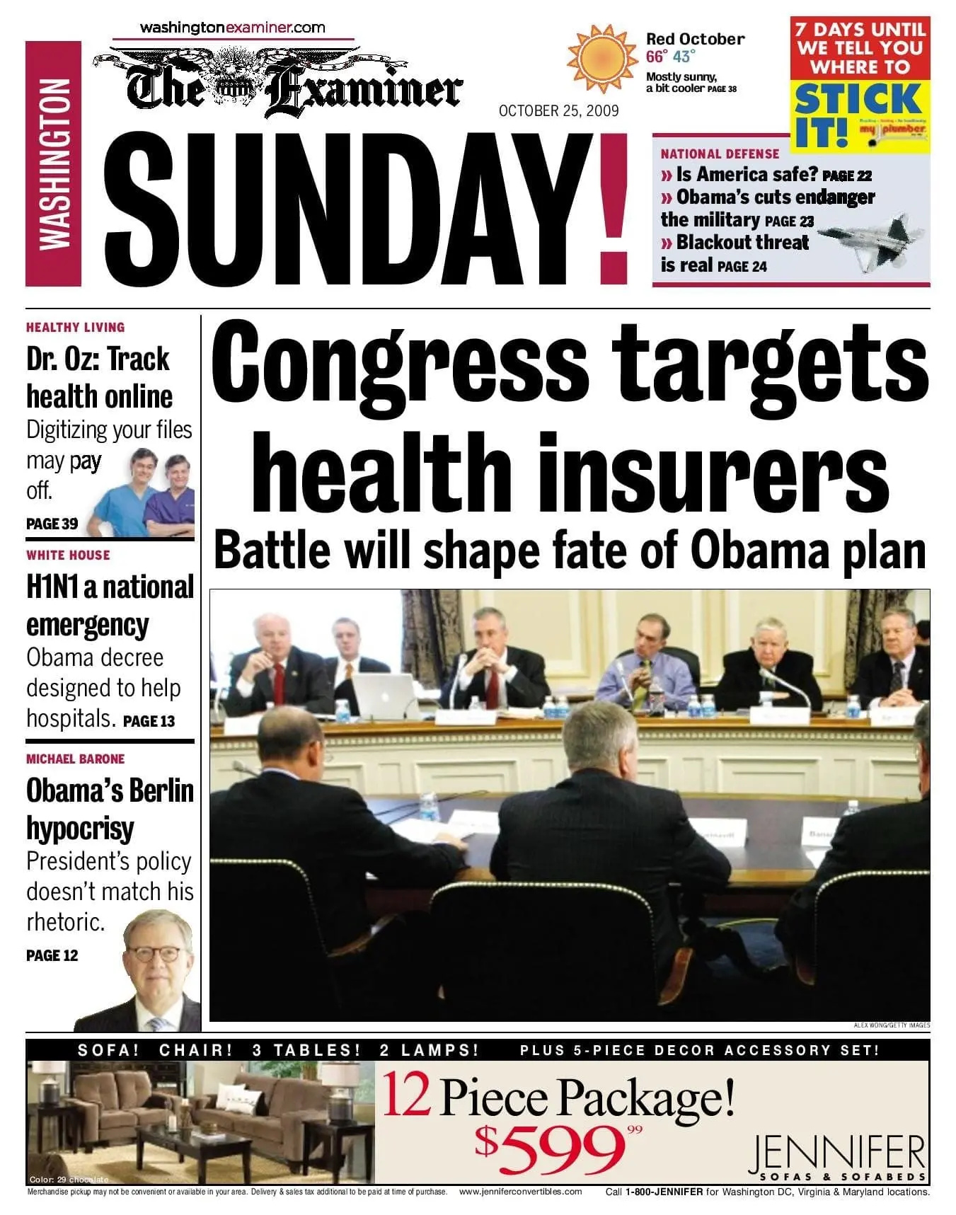a newspaper with a group of people sitting at a table