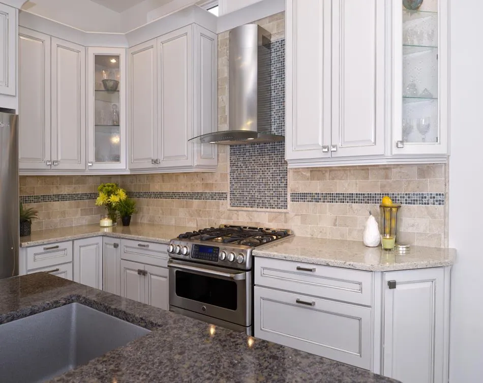 a kitchen with a large island