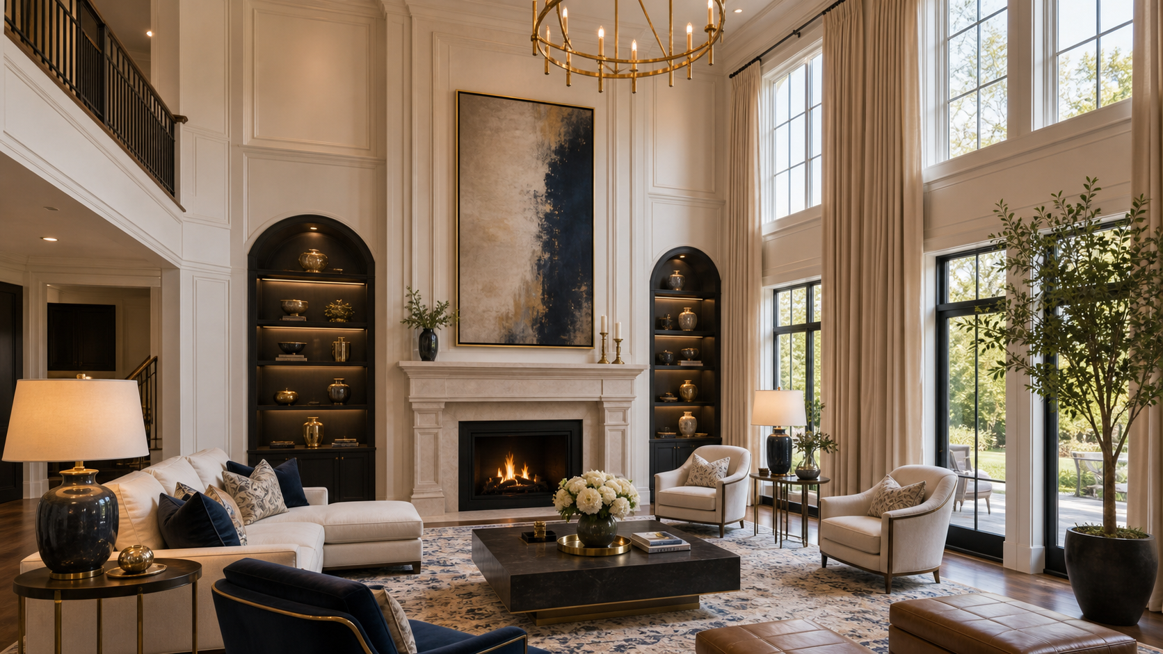 How To Make A Room With High Ceilings Feel Cozy 1 | Award Winning Interior Designers Washington Dc &Amp; Northern Virginia Areas high ceiling living room designed to feel cozy and warm in a Northern Virginia home