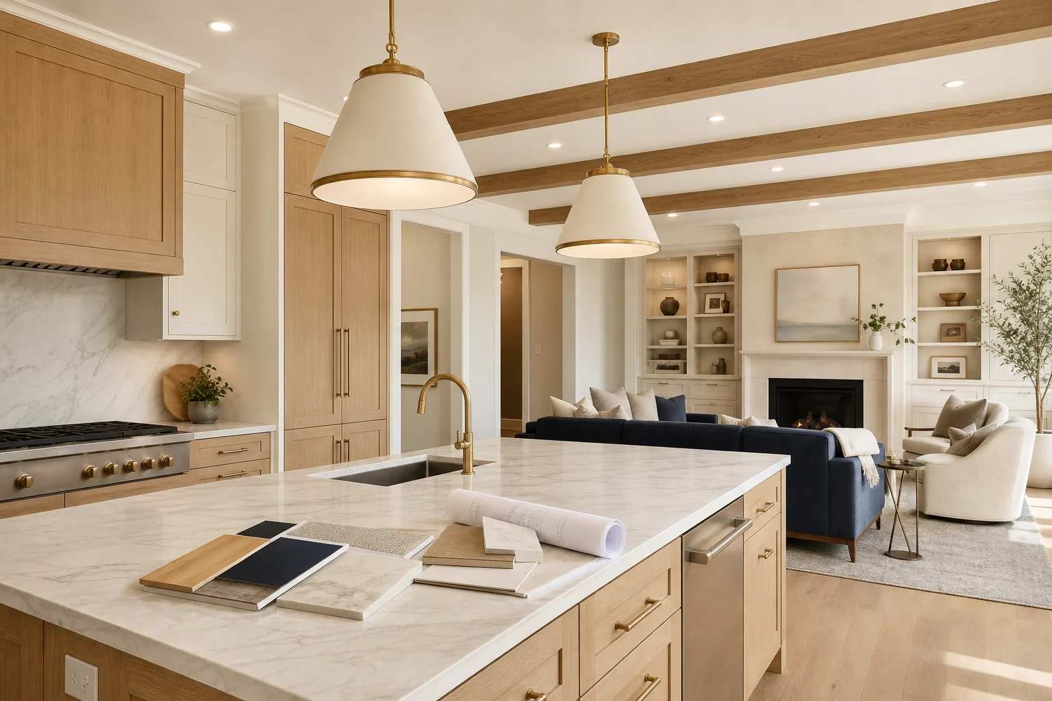 New Construction Interior Design In Ashburn, Va: Plan Before Selections Lock 3 | Award Winning Interior Designers Washington Dc &Amp; Northern Virginia Areas Coordinated Ashburn new construction interior with kitchen, living space, finish samples, and material plans