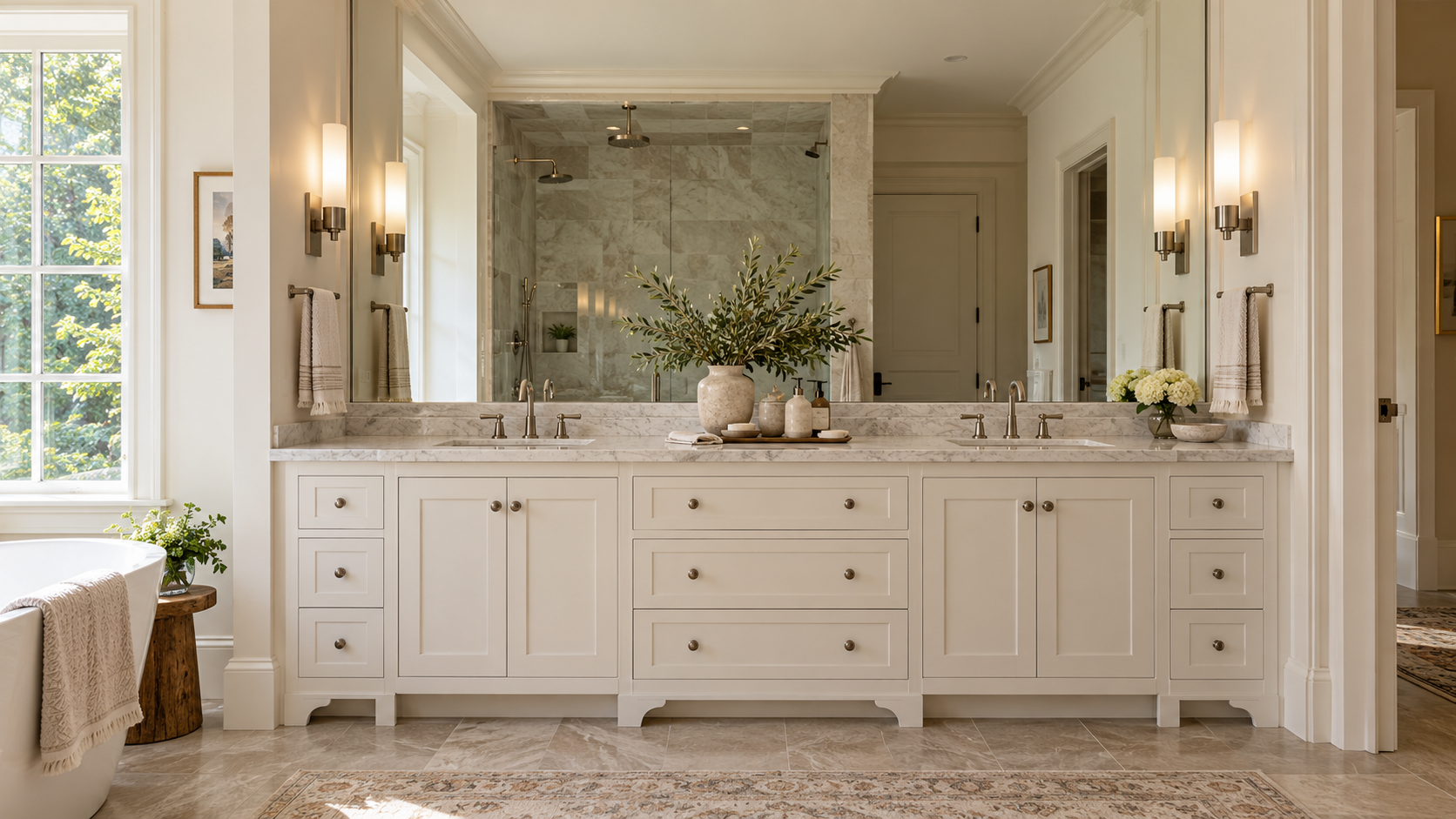 How To Choose A Bathroom Vanity: Size, Style, And Material 4 | Award Winning Interior Designers Washington Dc &Amp; Northern Virginia Areas Bathroom vanity with mirror and layered lighting