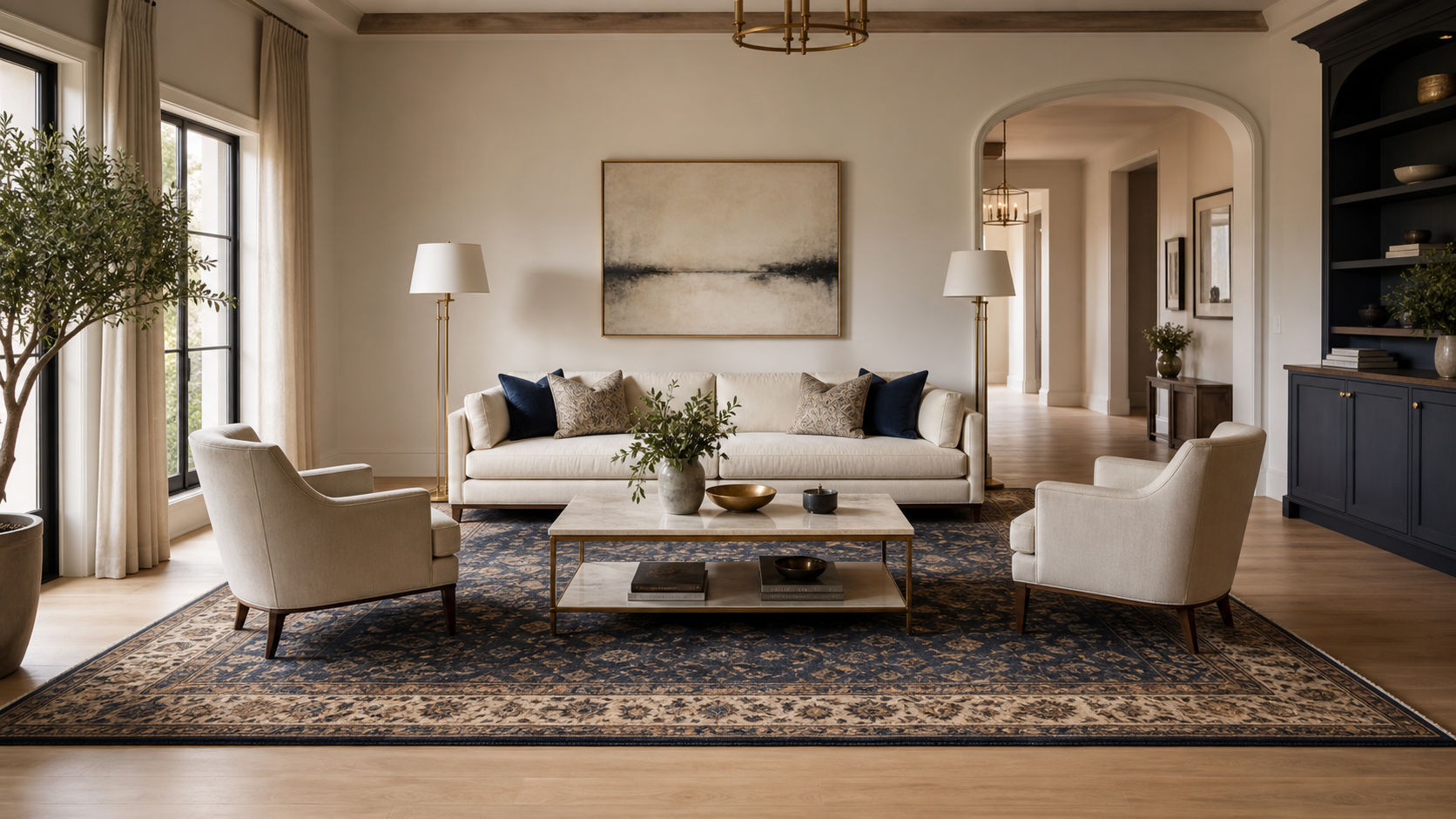 Furniture Scale Guide: How To Choose Pieces That Fit Your Room And Each Other 1 | Award Winning Interior Designers Washington Dc &Amp; Northern Virginia Areas Living room with well-scaled furniture showing proper clearance and balanced visual weight, Northern Virginia