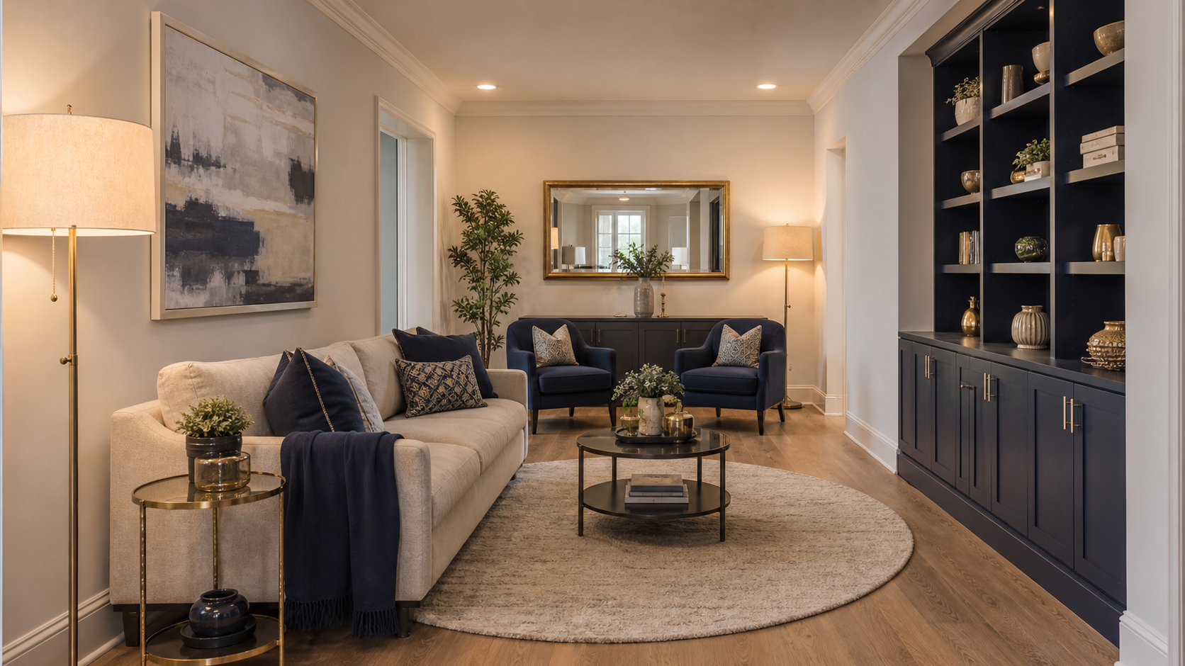 Narrow Living Room Layout Ideas: How To Make A Long Room Feel Balanced 1 | Award Winning Interior Designers Washington Dc &Amp; Northern Virginia Areas Narrow living room styled with two sofas facing each other and a centered coffee table, Fairfax Station, Virginia